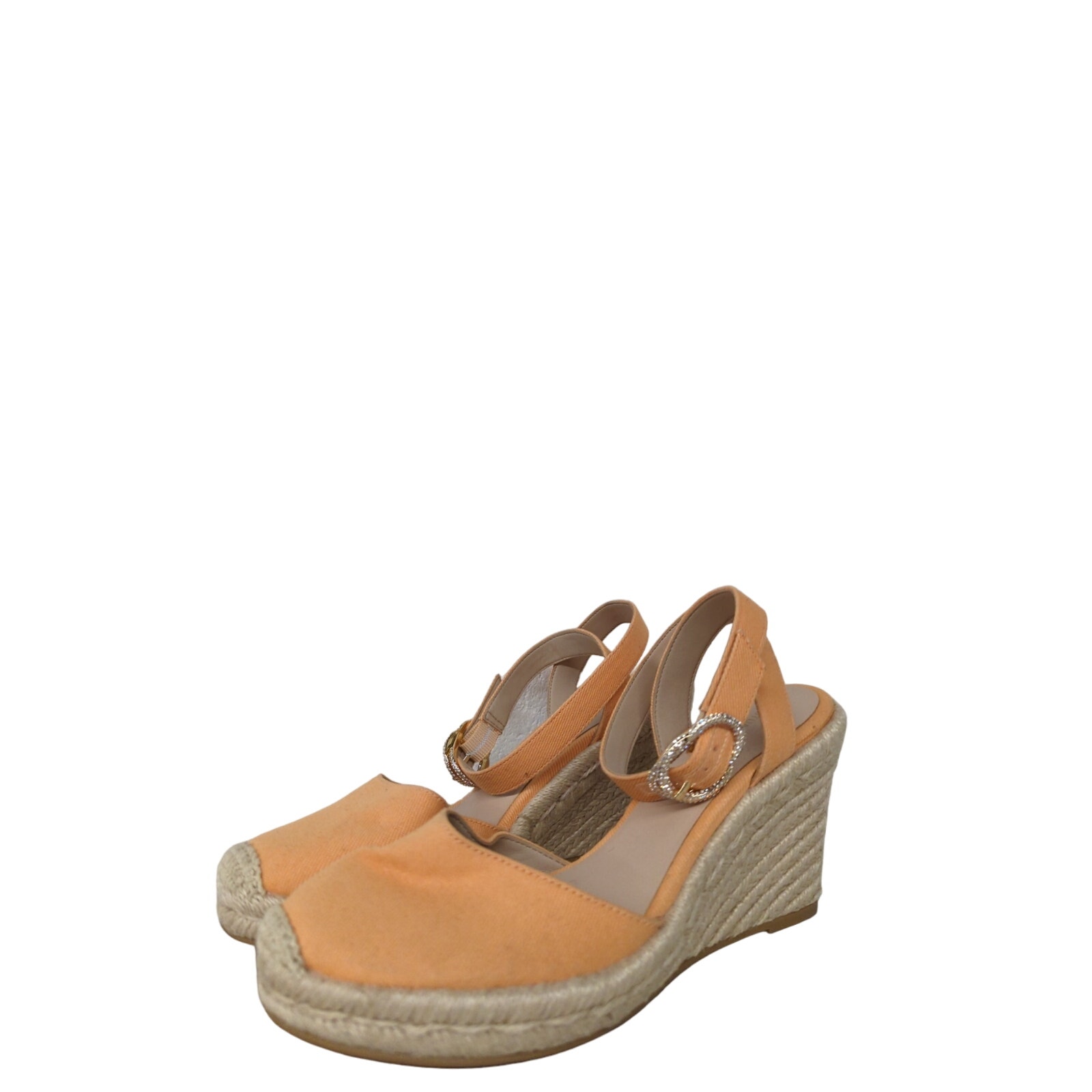 New Stuart Weitzman Sz 6 Orange Mango Wedge Heel Espadrille Jewel Strap